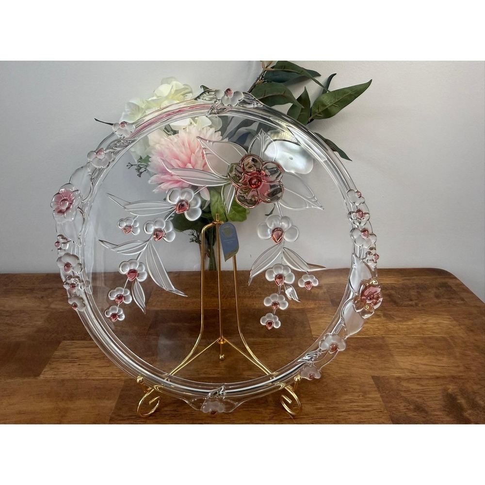 Walther Kristallglas‎ Carmen Crystal Floral Serving Plate Pink Glass Germany